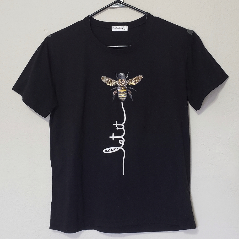 Women's Let it Bee Black Graphic T-shirt Short Sleeve Size M